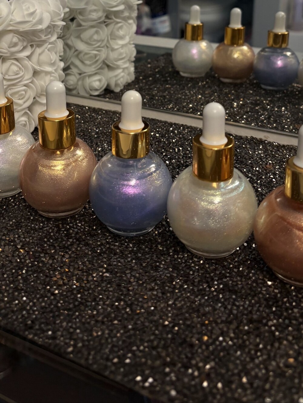 Shimmery Iridescent Dropper Bottles - Pearl, Blue, Rose Gold
